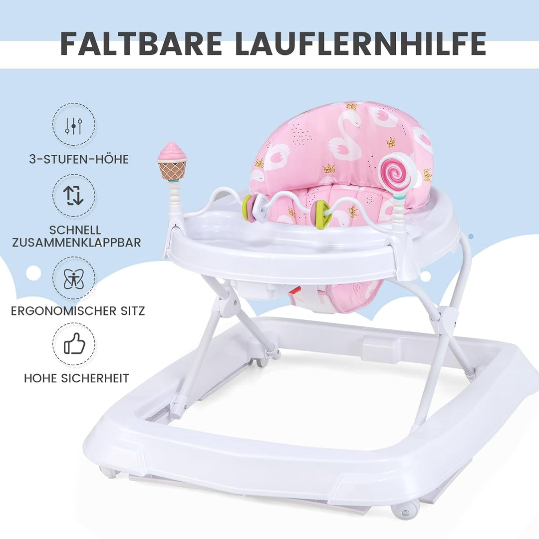 COSTWAY Lauflernhilfe Baby klappbar, Lauflernwagen 3-stufig höhenverstellbar mit Rädern, Spielzugen,