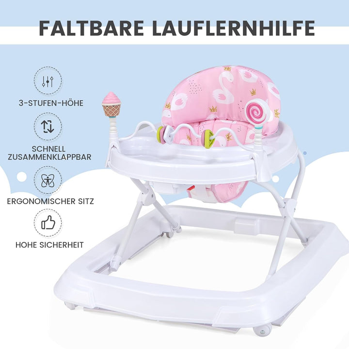 COSTWAY Lauflernhilfe Baby klappbar, Lauflernwagen 3-stufig höhenverstellbar mit Rädern, Spielzugen,
