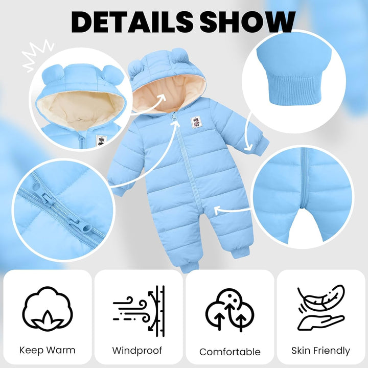 Baby Winter Overall mit Kapuze, Strampler Schneeanzug Jungen Mädchen Langarm Jumpsuit Warm Outfits G