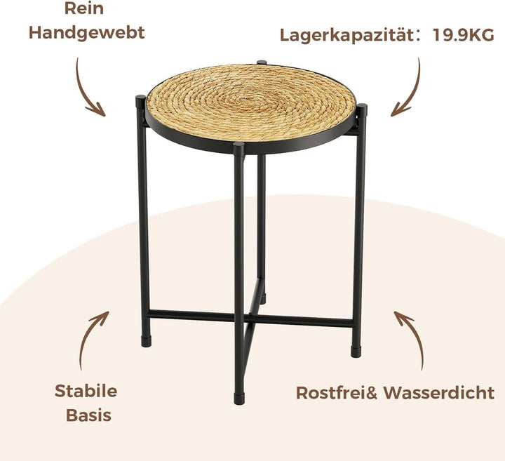 Bamworld Blumenständer Metall Pflanzenständer mit Geflochtenem Tablett, Moderner Blumen Tisch für In