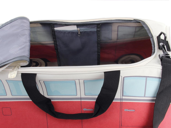 BRISA VW Collection - T1 Bulli Bus Sporttasche Reisetasche Gross Rot und Beige Gross (60 x 30 x 30 c