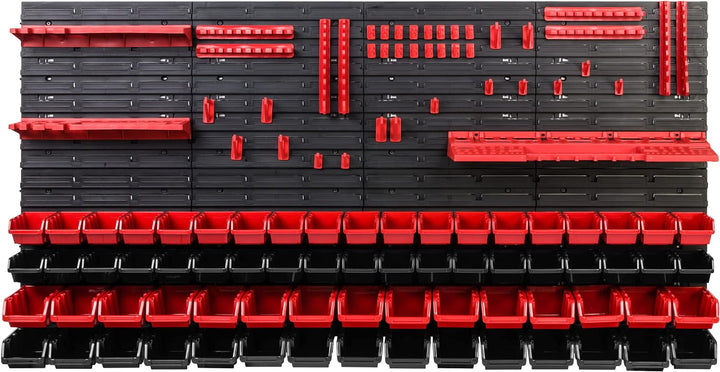 Lagersystem Werkstattregal | 156 x 78 cm | 68 stck. Box | Wandregal mit Werkzeughalterungen und Stap