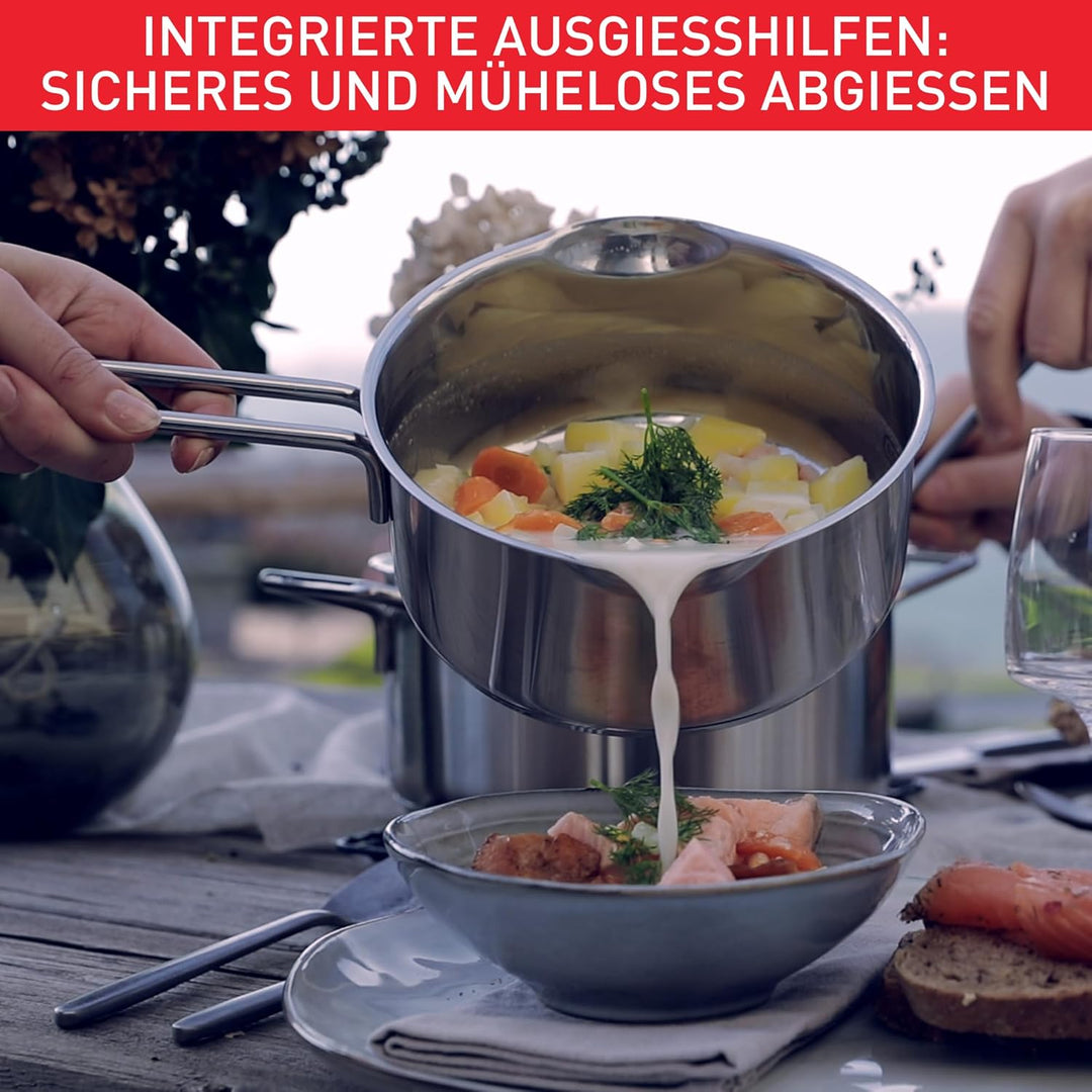 Tefal H85222 Nordica Stielkasserolle 16 cm mit Deckel | Doppelgriffe | Edelstahl-Topf | alle Herdart