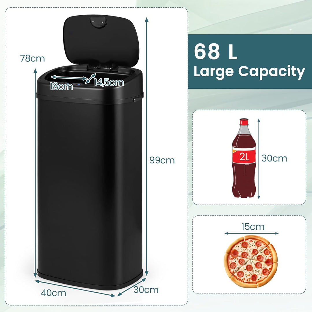 COSTWAY Mülleimer Küche, 68 L Mülltrennsystem 2 Fächer, Abfalleimer aus Edelstahl mit Sensor & Soft-