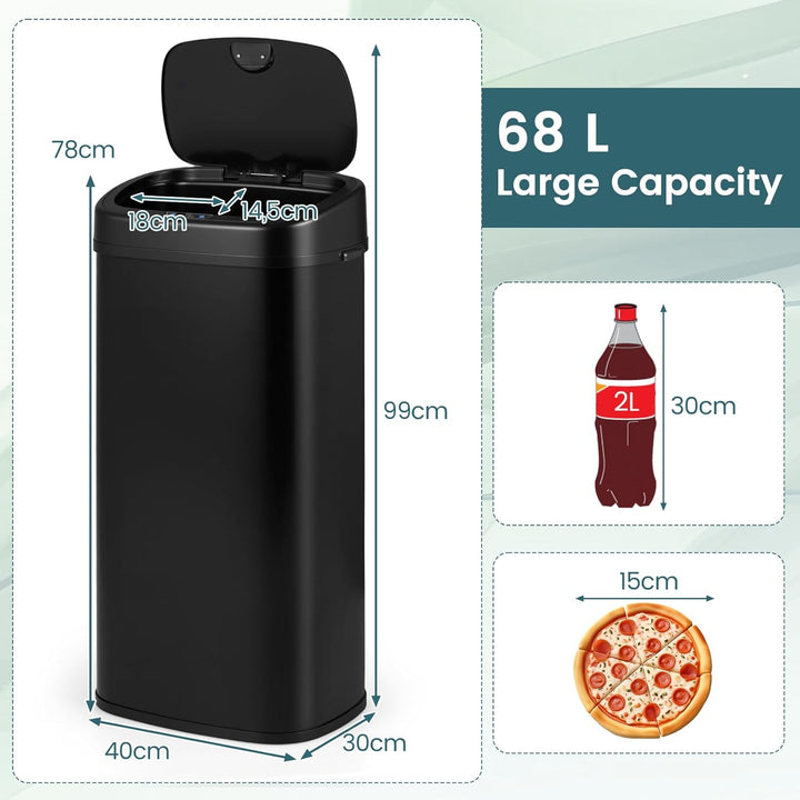 COSTWAY Mülleimer Küche, 68 L Mülltrennsystem 2 Fächer, Abfalleimer aus Edelstahl mit Sensor & Soft-