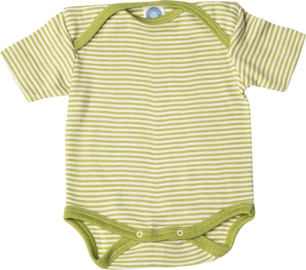 Cosilana, Baby Body Kurzarm, 70% Wolle, 30% Seide Grün Geringelt 62-68, Grün Geringelt 62-68