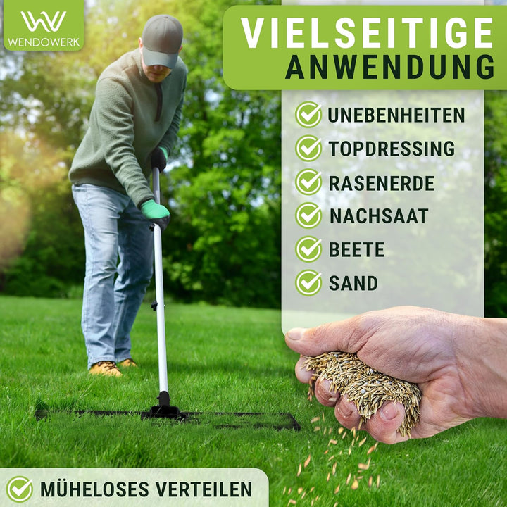 [80x30cm] Rasennevilierrechen Schwarz mit extra langem Stiel [2 Meter] Inkl. Gartenhandschuhe - Hand