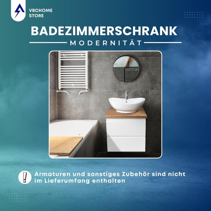 VBChome Badmöbel 60 cm Weiss Aufsatzwaschbecken mit Hahnloch 59x39 cm Aufsatzwaschtisch mit Waschbec