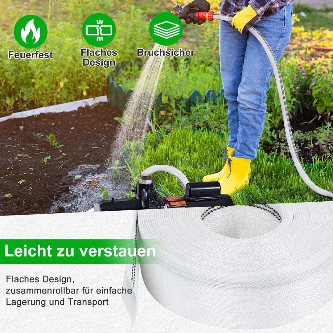 Gewebeschlauch 1 1/2 Zoll Flachschlauch Pumpenschlauch 38mm 20m Mit 4 Clips Industrieschlauch Gewebe