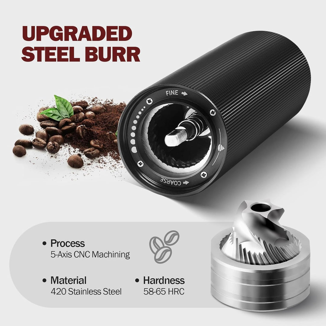 Manuelle Kaffeemühle, Handkaffeemühle mit konischem Edelstahlmahlwerk, Kaffeebohnenmühle aus Alumini