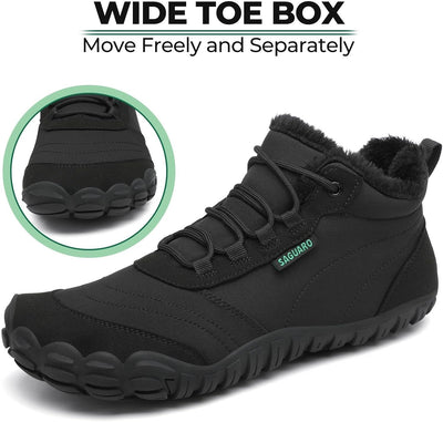 SAGUARO Winter Barfussschuhe Warm Gefüttert Winterschuhe für Damen Herren,EU Gr.36-48, Schwarz