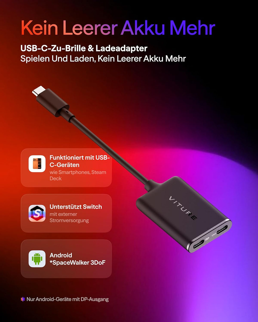 VITURE USB-C auf Brille und Ladeadapter, Laden und Spielen, Schalter, Dampfdeck
