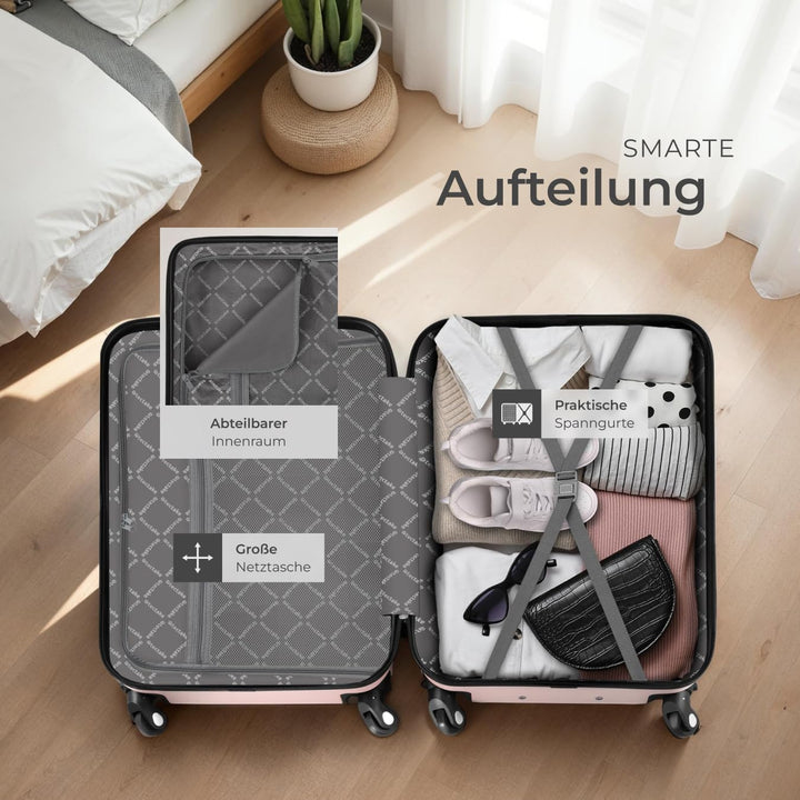 tectake 800763 Kofferset 4-TLG, robuste Hartschalenkoffer, abnehmbare Rollen 360°, ineinander stapel