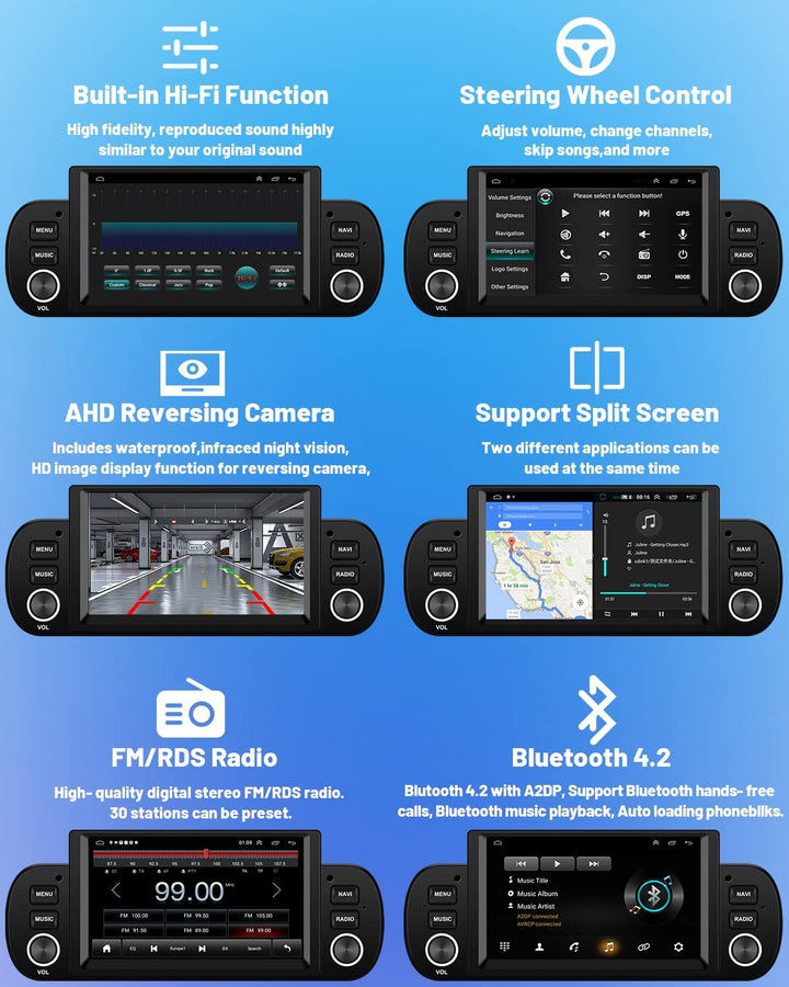 Hikity Android Autoradio für FIAT Panda 2013-2020 mit Wireless Carplay Android Auto, 6,2" Touchscree