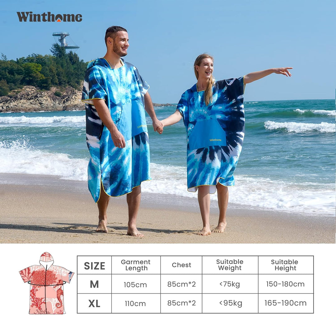 Winthome Poncho Schnelles Trocknen, Badeponcho Strand Umziehhilfe, Surf Poncho Leichtgewicht mit Tas