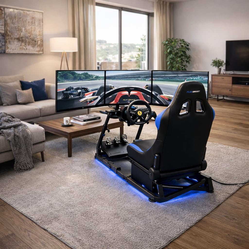 EGOTECH Smart Racing Seat Fahrsimulator mit eingebautem Sitz, zusammenklappbar, Fahrsimulator für Re