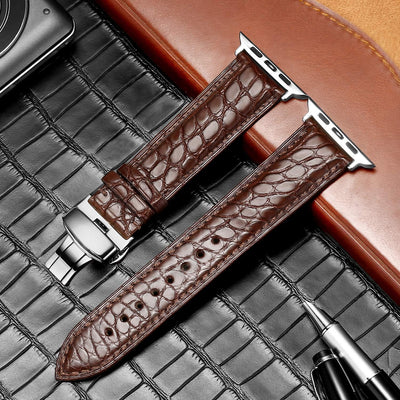 MUENShop Krokodilleder Armband Kompatibel mit Apple Watch 42mm/44mm Original Alligator Leder Ersatzb