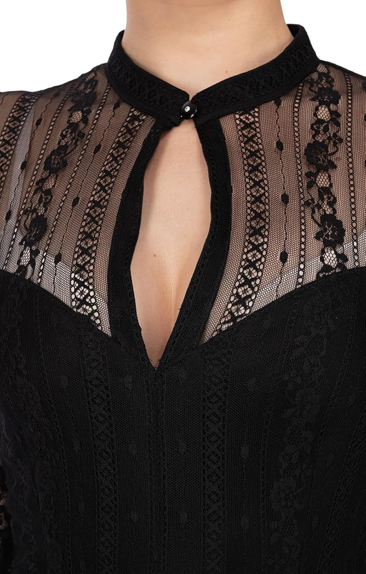 MarJo Damen Blusen Body Lavita-Madlenka Langarm Spitze | Schwarz 34, 34
