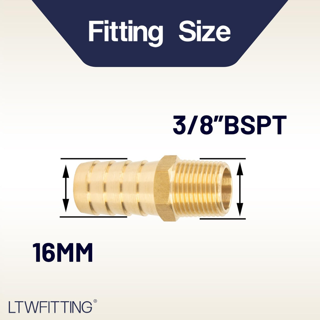 LTWFITTING Messing Fittings Anschluss 3/8" Aussengewinde R x 16 mm Schlauch (25 Stück)