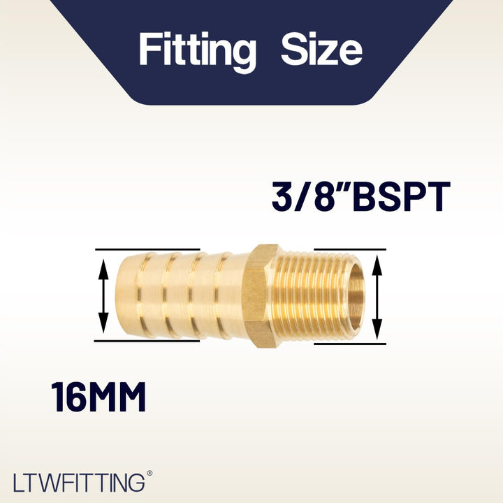 LTWFITTING Messing Fittings Anschluss 3/8" Aussengewinde R x 16 mm Schlauch (25 Stück)
