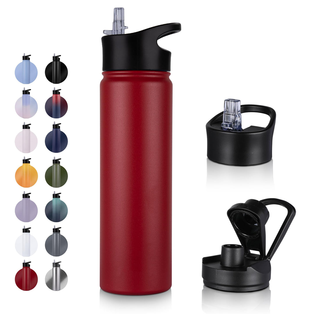 Edelstahl Trinkflasche - 750ml - mit Strohhalm,Auslaufsicher,Kohlensäure Geeignet,BPA frei Thermosfl
