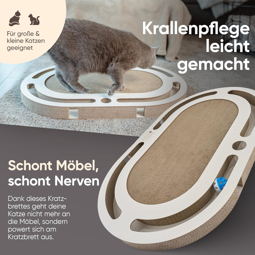 PAWZONE Kratzbrett [72x45 cm] beidseitig nutzbar + Pappe austauschbar [inkl. Katzenspielzeug] hochwe