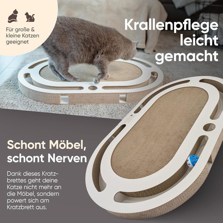 PAWZONE Kratzbrett [72x45 cm] beidseitig nutzbar + Pappe austauschbar [inkl. Katzenspielzeug] hochwe