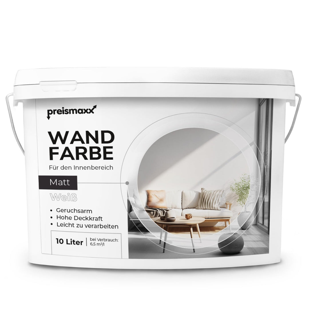 Preismaxx profi wandfarbe weiss hohe Deckkraft, Innenfarbe weiss, Klasse 2, matt, 10 Liter, ProfiWei