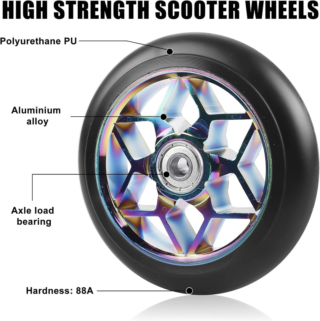 2 Stück Stunt Scooter Rollen 110 mm, Bunt Scooter Ersatzräder, 88A Rollerräder für Stunt mit ABEC-9
