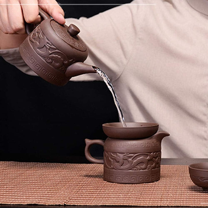 Teekanne, 237 ml, chinesisches Gongfu-Tee-Werkzeug, Zisha-Tone-Ei für losen Tee, Drachen-Stil