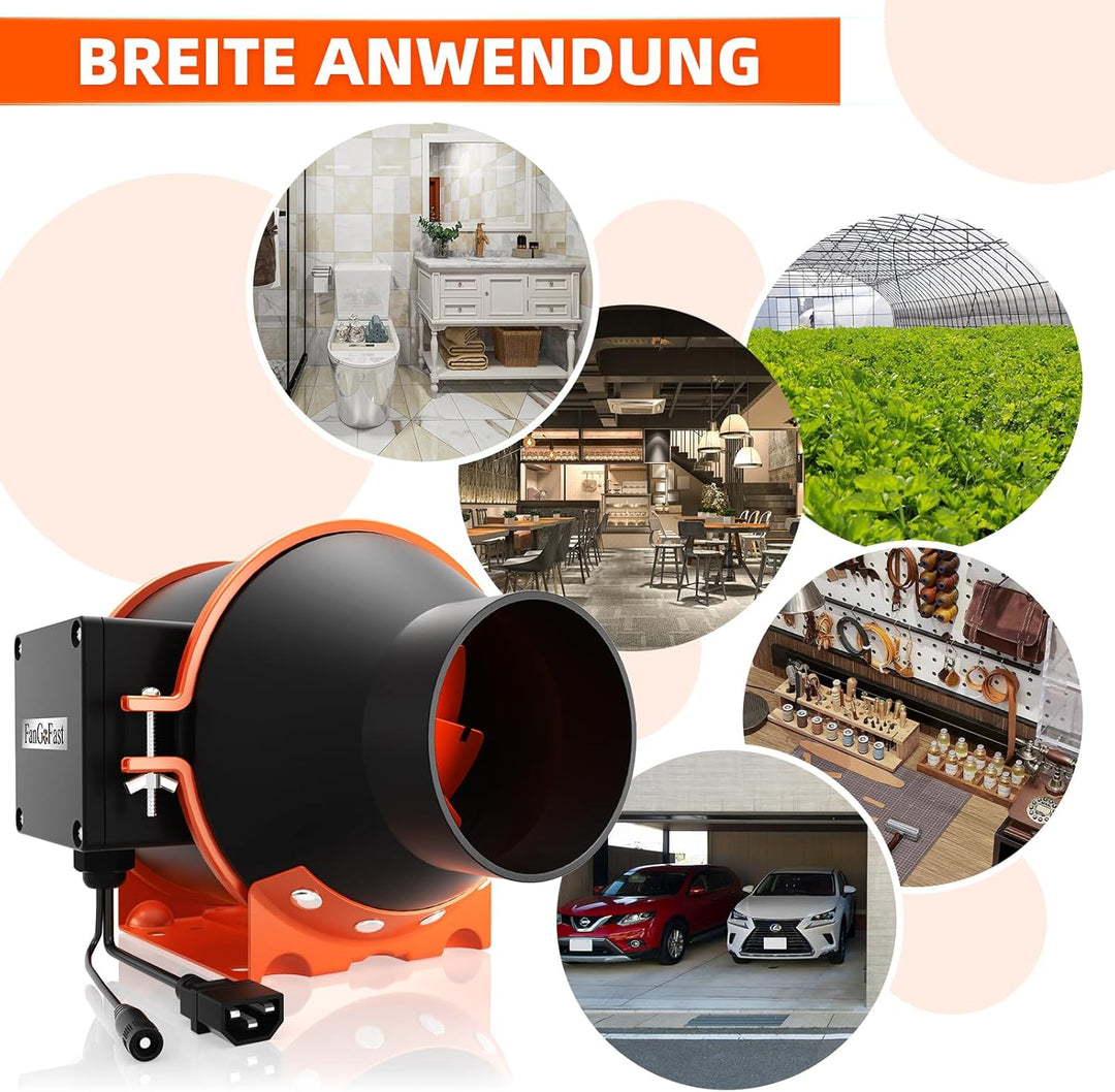 FanGoFast Rohrventilator 100mm Regelbar 360m³/h Rauchabzug Inline Abluftventilator Ideal Rohrlüfter