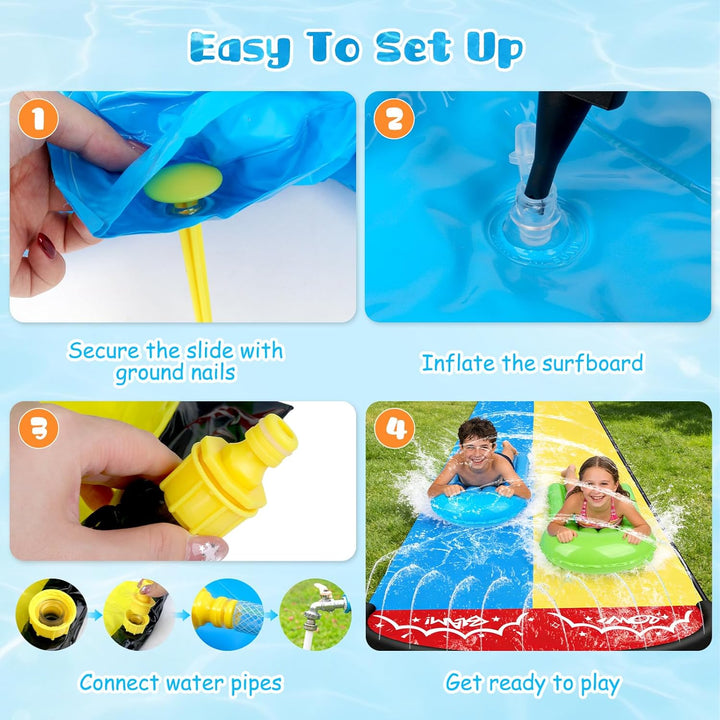 Wasserrutsche Garten für Kinder, 15.8ft/480cm Wasserrutschmatte mit 2 Bodyboards, Aufblasbare Wasser