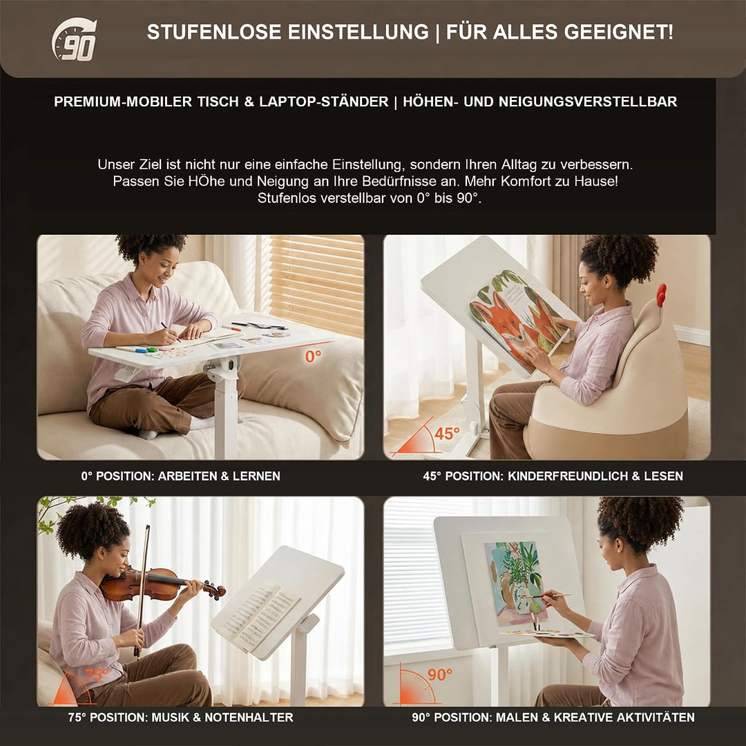 MUSSO AnyDesk D7 Mobiler Laptoptisch höhenverstellbar (75-108cm), Klappbarer Stehpult mit 0-90° neig