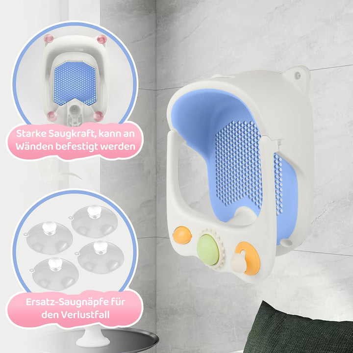 Baby Badesitz ab 6 Monate, Badewannensitz mit 4-starken Saugnäpfen, Rutschfester Badesitz Baby mit S