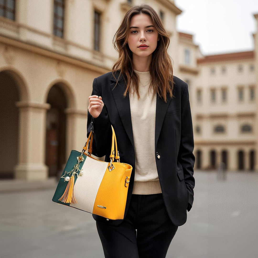 Pomelo Best Damen Handtasche mehrfarbig gestreift Umhängetasche in schöner Farbkombination mit mehre