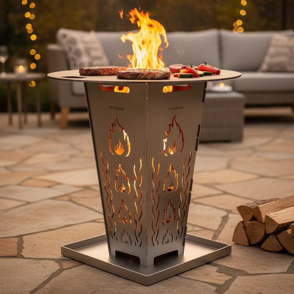FireDesire Feuerkorb 80cm + Grillplatte + Ascheschale, Feuertonne, Feuerschale, Grilltonne, Ofen, Te