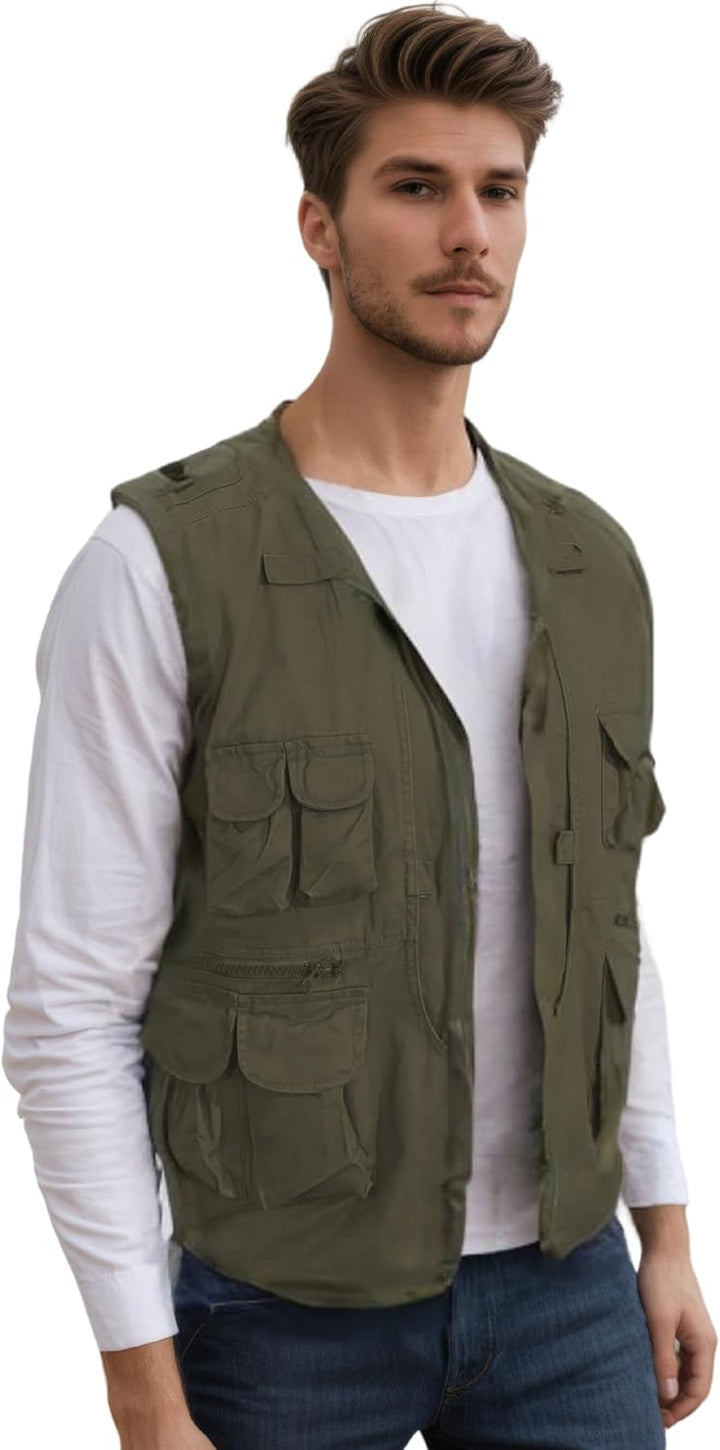 Herren Outdoor Weste Anglerweste mit Multi-Taschened Sommer Freizeit Baumwolle Weste Hundeweste Leic