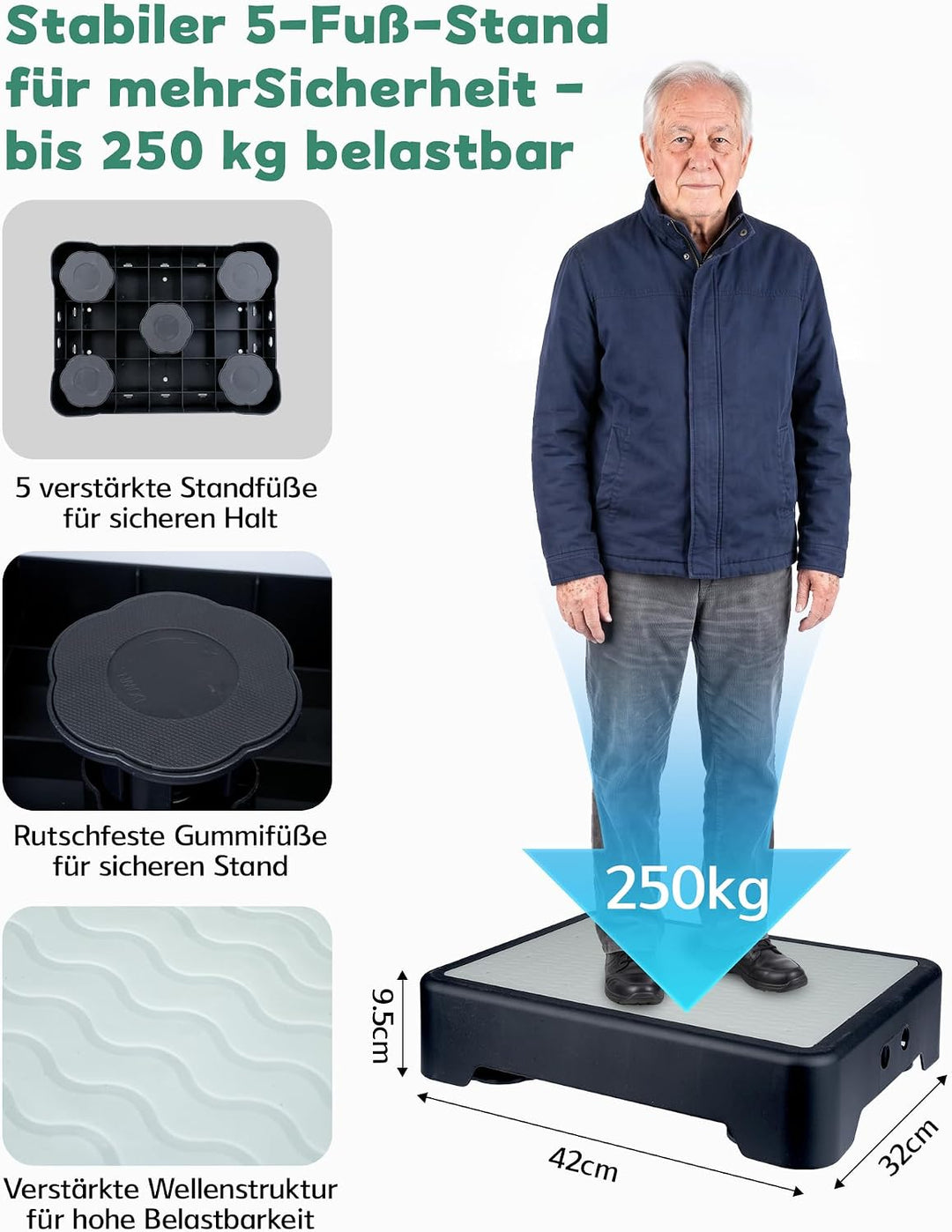 Nachleuchtende Trittstufe rutschfeste Halbstufe 3 Höhenverstellbar 250kg