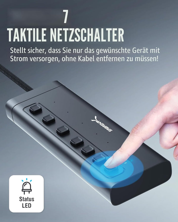 SABRENT USB C Hub 7 Port 48 W mit Schaltern (HB-3A4C) 7 Port 20w Typ C+A, 7 Port 20w Typ C+A