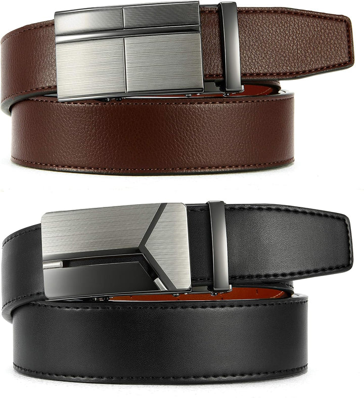 CHAOREN Gürtel Herren 2er-Pack, 35mm Automatik Ledergürtel mit Ratsche - Passgenau Zuschneidbar, Ide