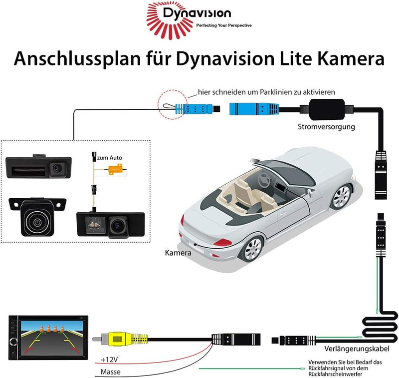 DYNAVISION OEM Kamera | Rückfahrkamera mit gelbem Licht für VW Golf Passat Tiguan Touran Polo Touare