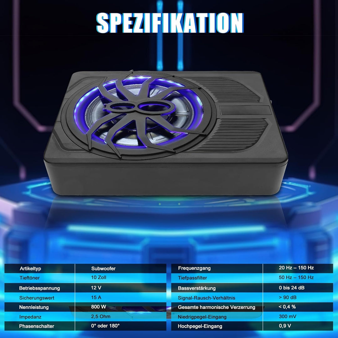 10 Zoll 800W Ultra-Dünner Aktiv-Subwoofer Für Auto/Truck Mit Verstärker, 24dB Starker Bass, Tiefpass