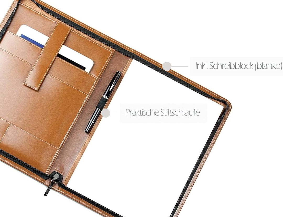 DELMON VARONE - Personalisierbare Tablet Schreibmappe DIN A4 aus Cambridge Top Grain Leder braun, Bu