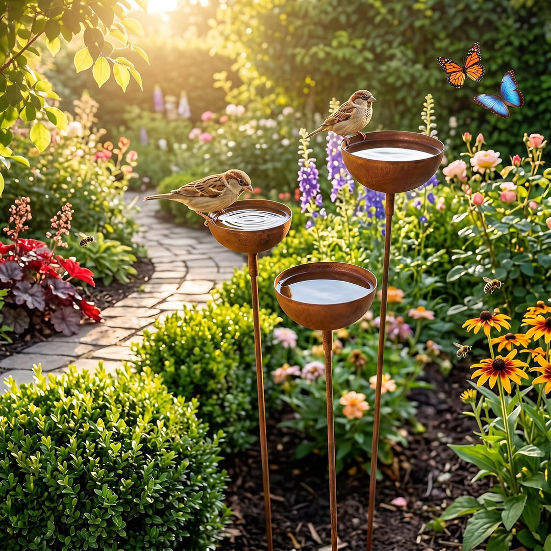 Regenfänger Gartenstecker Rost Gartenstecker Metall Gartendeko für Draussen Insektentränke Garten Na