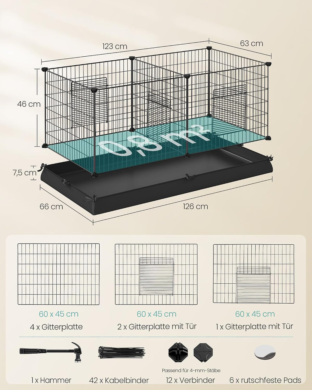 SONGMICS Gehege für Meerschweinchen, Kleintiergehege, Freilaufgehege, mit Trennwand, 2 Separate Bere