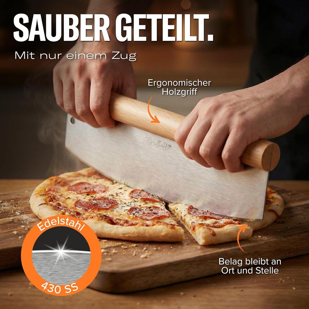 Pizzaschieber Set mit Pizzaschneider - grosser perforierter Pizzaschieber mit Antihaft-Beschichtung