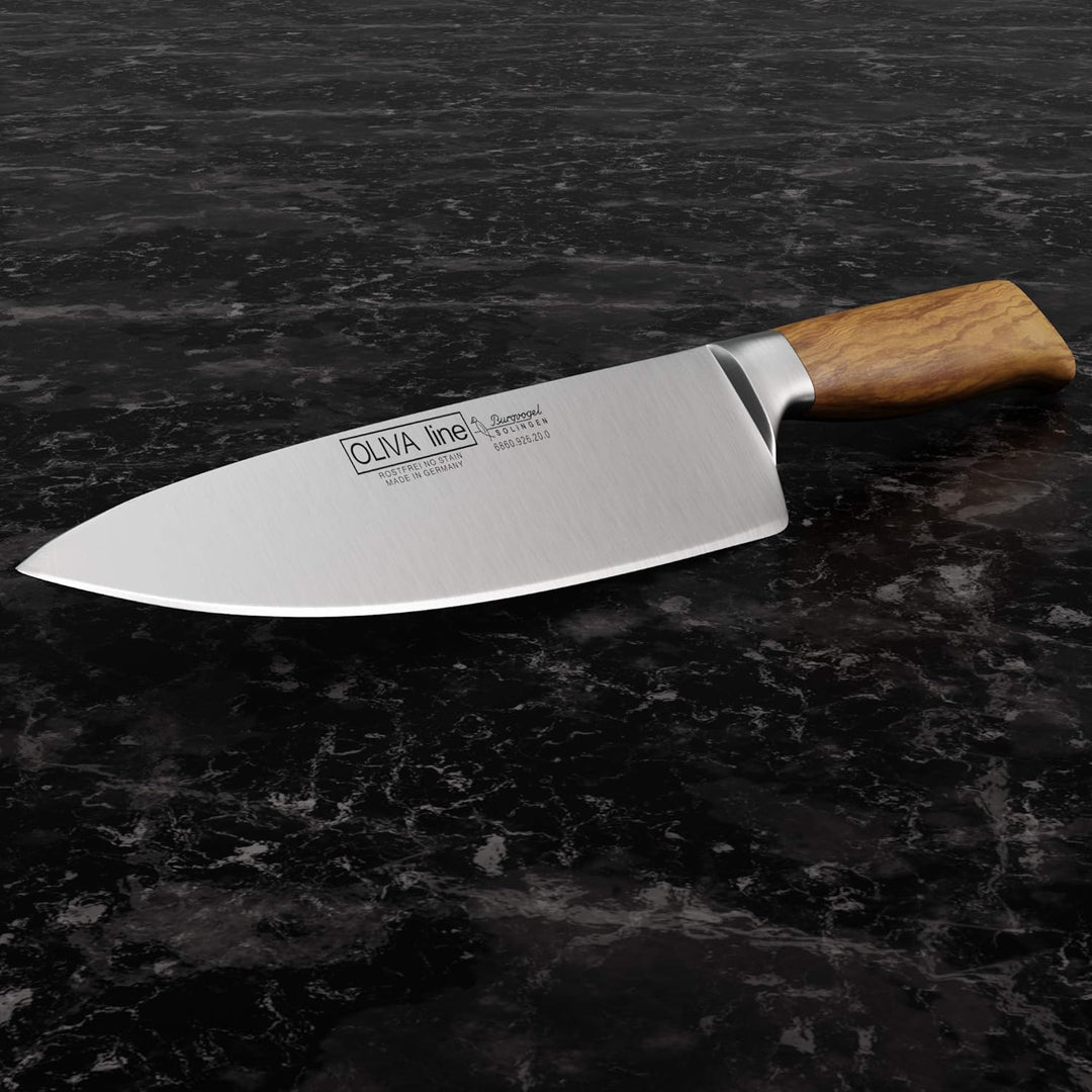 Burgvogel Solingen Kochmesser 20 cm geschmiedet Olivenholz, Oliva Line, rostfrei, deutsches Küchenme