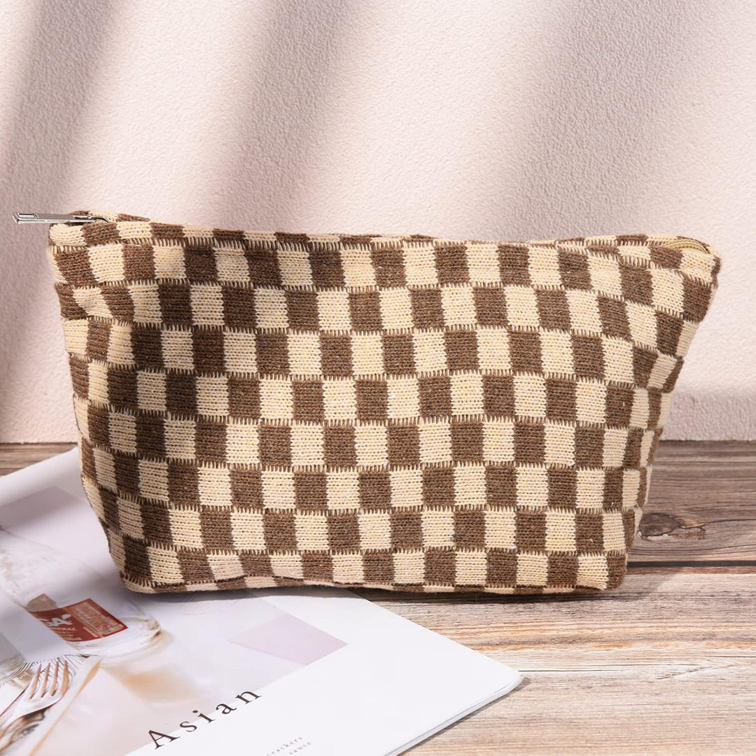 SOIDRAM Make-up-Tasche, gross, kariert, aus Segeltuch, Reise-Kulturbeutel, Organizer, niedliche Make