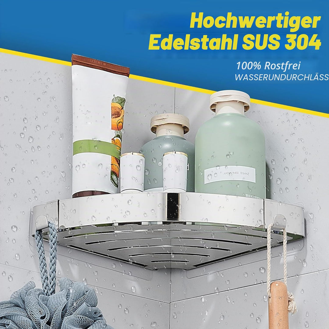 DUFU Duschregal Eckregal, Duschablage Ohne Bohren Badregal Edelstahl Duschkorb Selbstklebend, Ecke B