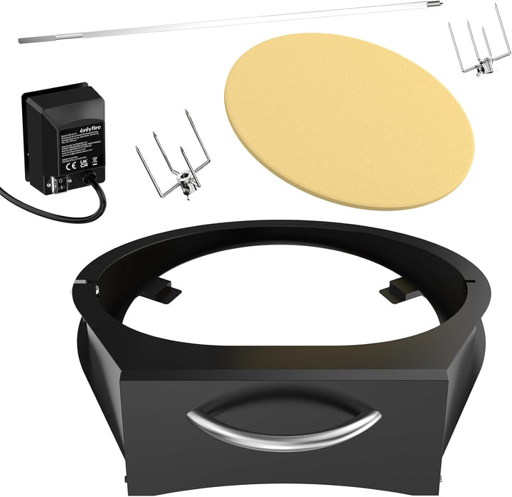 Onlyfire 6065 PizzaRing Kit mit Drehspiess, Pizzaeinsatz und Rotisserie Grillspiess für Kamado Joe C